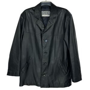 VTG FASHION ELEMENTS Black Classic 90s Leather Button Up Jacket Men's‎ Medium